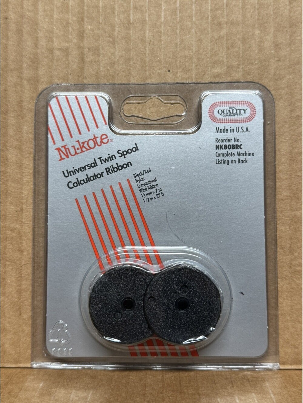 Nu-kote Universal Twin Spool Calculator Ribbon NK80BRC Black Red